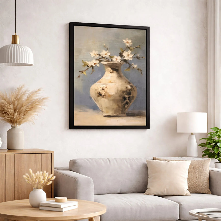Still Life Floral Canvas Print | Impressionist White Flowers in Vase | Premium 1.25-Inch Gallery Wrap | Elegant Home Decor Art Gift