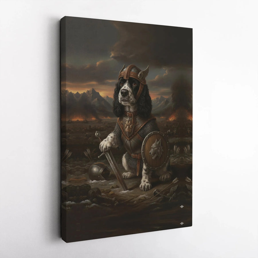Cocker Spaniel Viking Canvas Art | Medieval Warrior Dog Battle Scene | Premium Gallery Wrap Wall Decor | Unique Gift for Dog Lovers