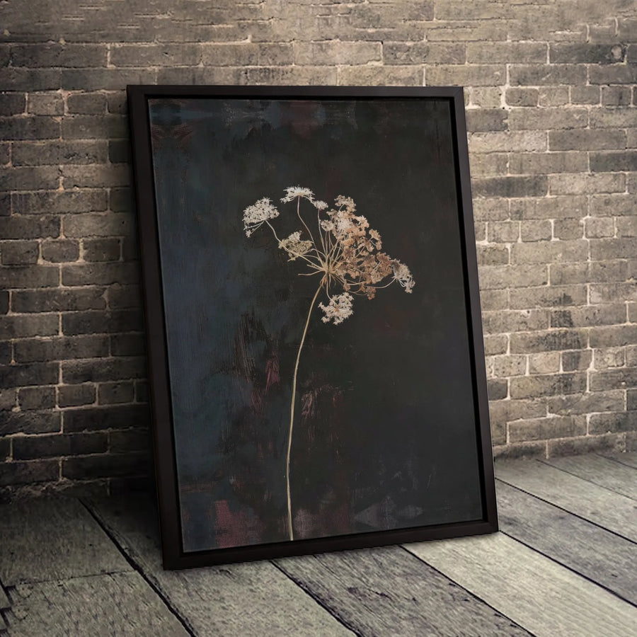 Queen Anne's Lace Wall Art | Moody Botanical Floral Canvas Print | Gallery-Quality 1.25" Profile | Minimalist Modern Home Decor Gift
