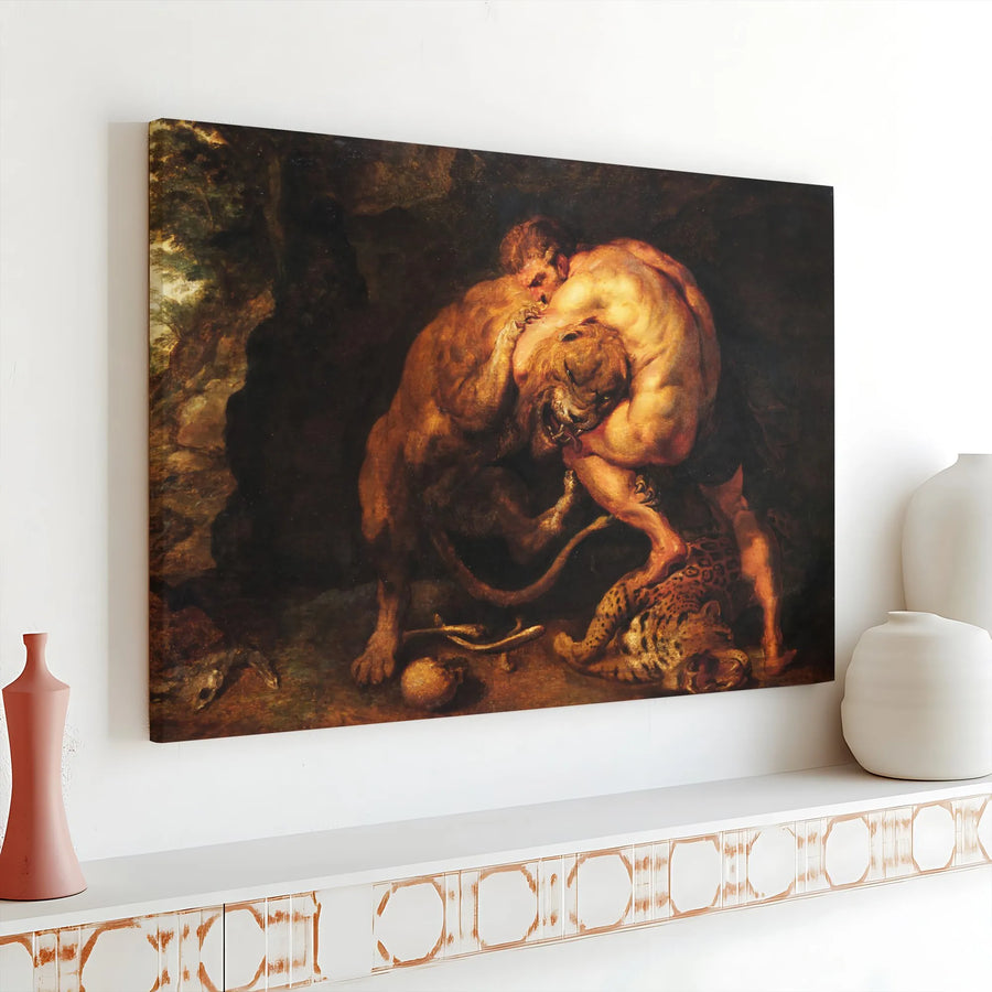 Samson and the Lion Canvas Wall Art | Rubens Style Baroque Painting | Premium Fade-Resistant Print | Collector's Classic Art for Home Decor