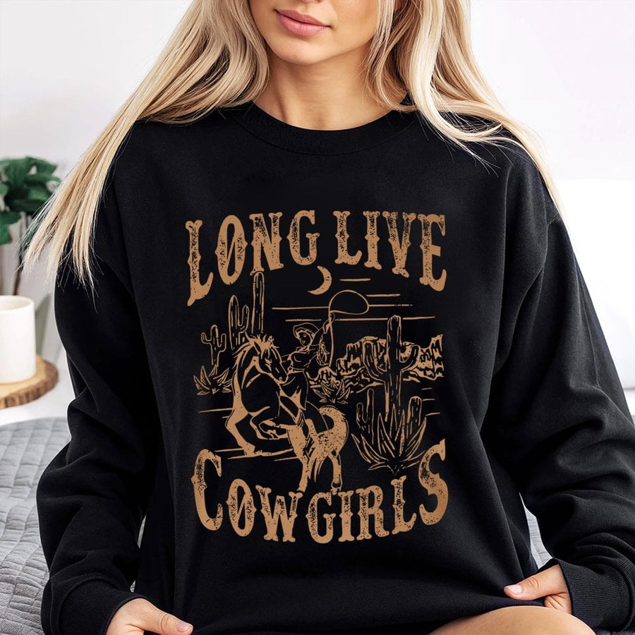 Long Live Cowgirls Sweatshirt | Vintage Western Rodeo Graphic | Soft Cotton Blend Crewneck | Trendy Country Music Festival Gift For Her