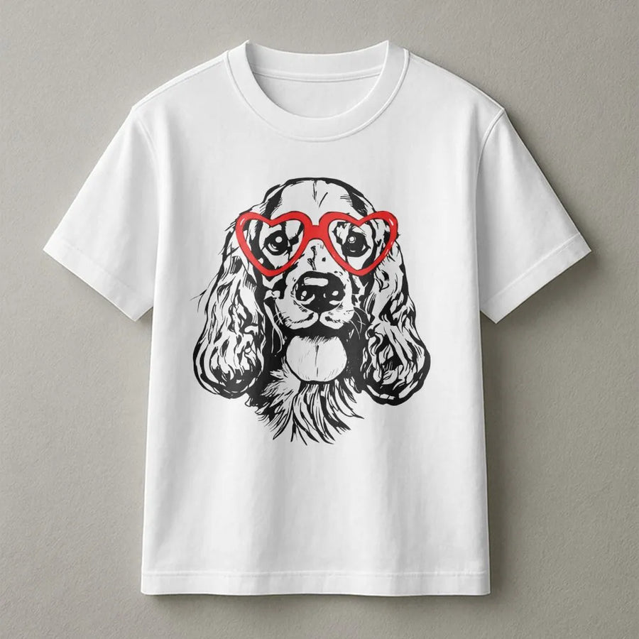 Cocker Spaniel Dog Shirt | Heart Glasses Graphic Design | Premium Cotton Tee | Cute Valentine's Day Gift for Dog Mom or Dog Lover