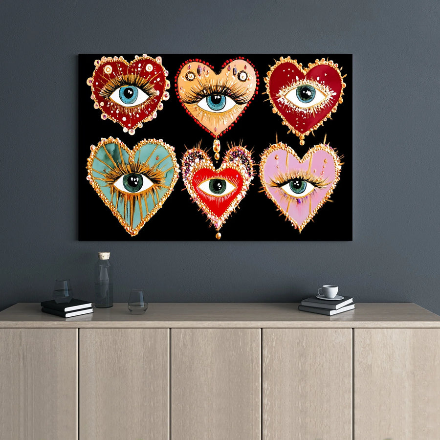 Evil Eye Heart Wall Art | Bohemian Mystical Spiritual Decor | Premium Gallery-Wrapped Canvas Print | Unique Spiritual Gift For Her