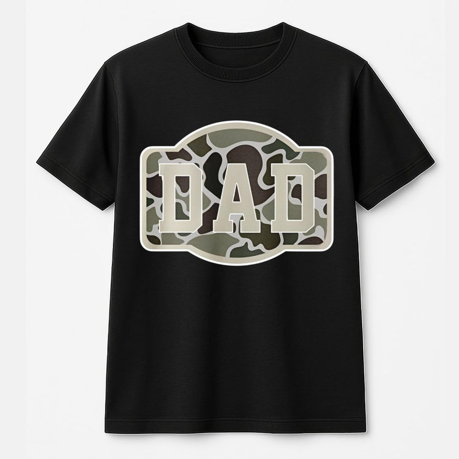 Camo Dad T-Shirt | Military Inspired Graphic Tee | 100% Cotton Premium Quality | Best Gift for Hunting Dads, Army Veterans, and Outdoorsmen