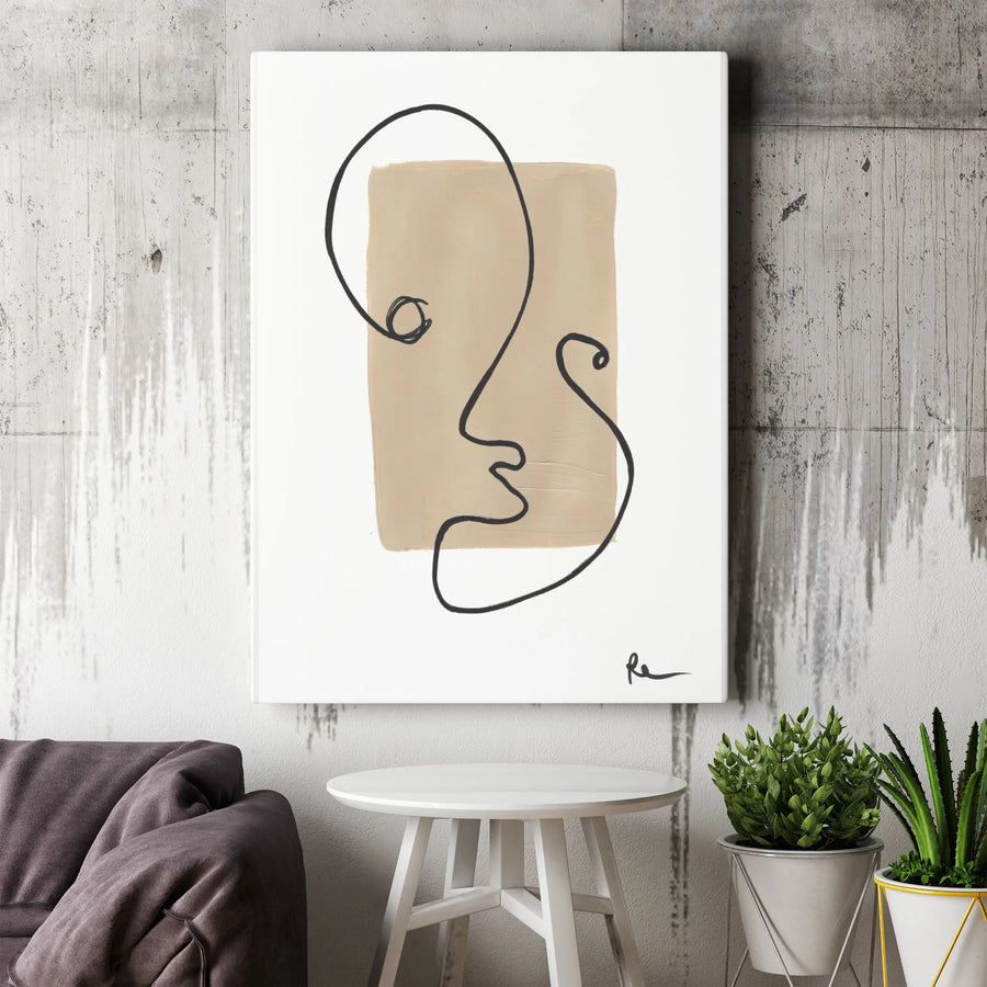 Minimalist Face Line Art Canvas Print | Abstract Continuous Line Drawing | Premium 1.25" Gallery Wrap Wall Art | Modern Home Decor Gift