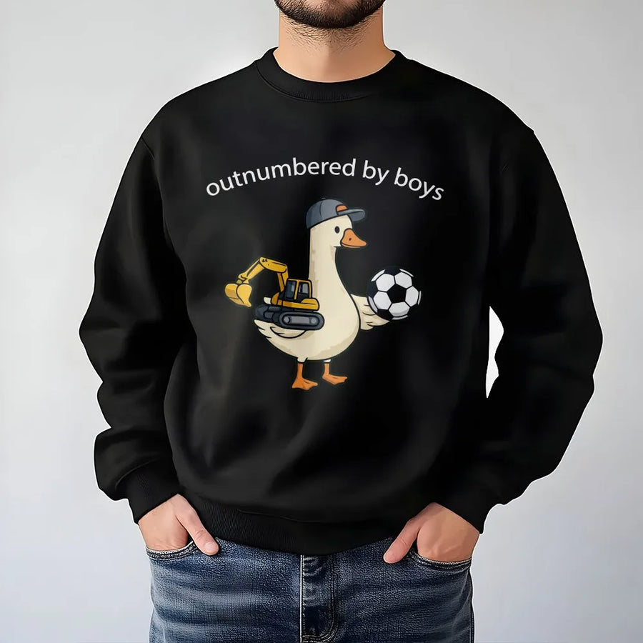 Funny Boy Mom Sweatshirt | Outnumbered By Boys Goose Graphic | Soft Cotton Unisex Tee | Mothers Day Gift for Soccer Moms