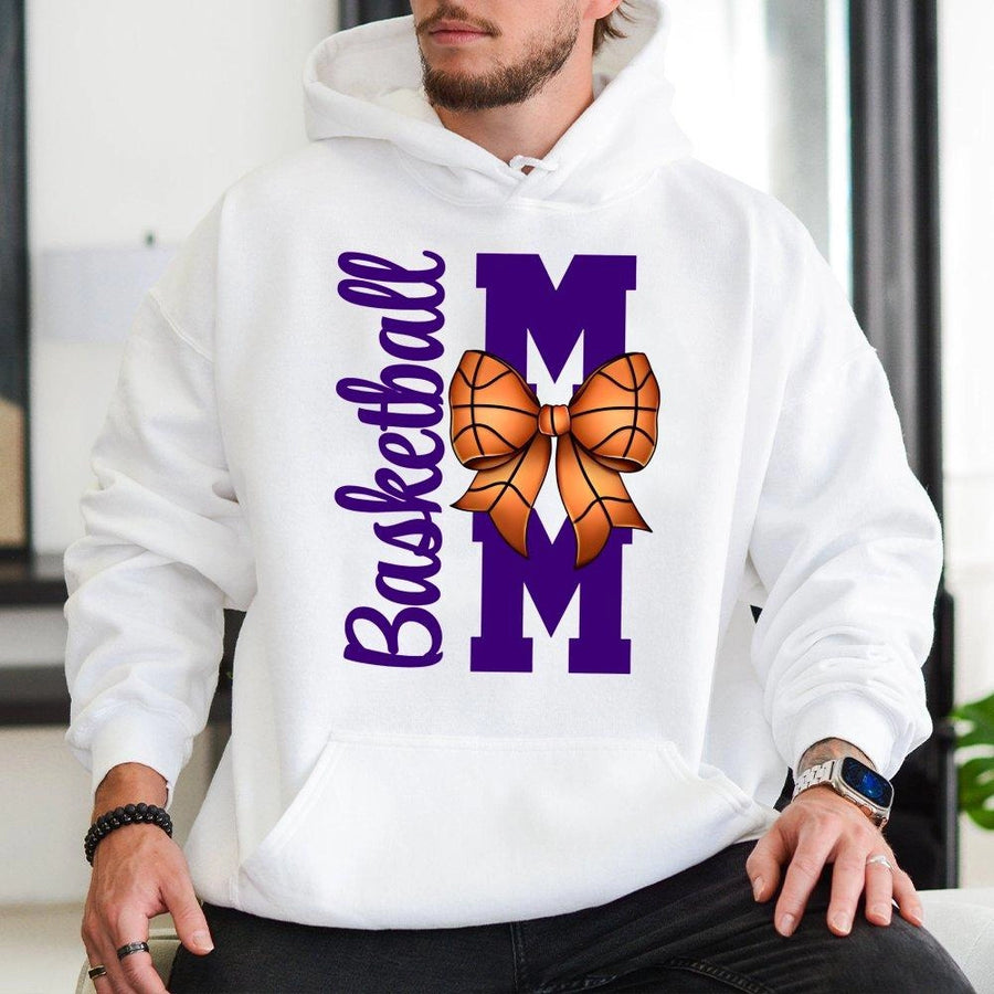 Basketball Mom Hoodie | Purple Team Bow Graphic | Premium Cotton Blend | Game Day Gift for Proud Basketball Mama