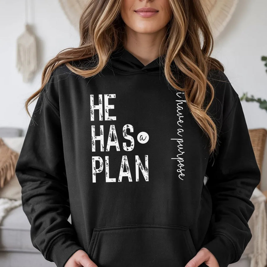 He Has A Plan I Have A Purpose Hoodie | Christian Faith Graphic Pullover | Soft Cotton Blend | Religious Gift for Men and Women