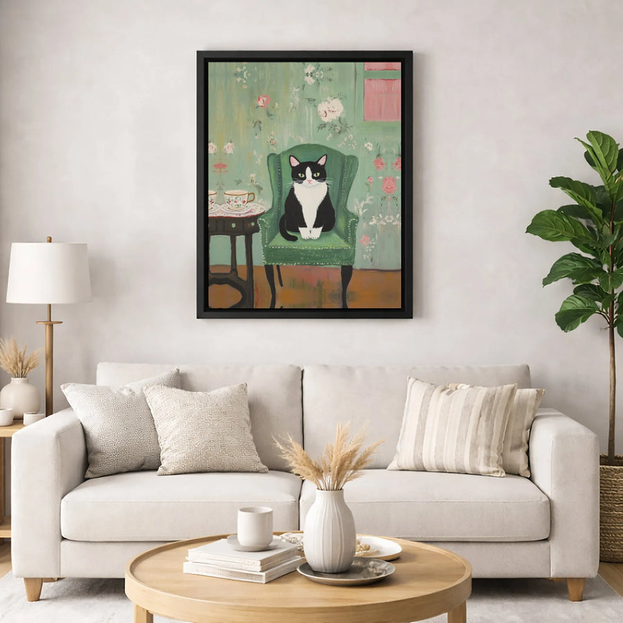 Tuxedo Cat Wall Art | Whimsical Floral Garden Aesthetic | Premium 1.25-Inch Gallery Canvas | Unique Cat Lover Gift Idea