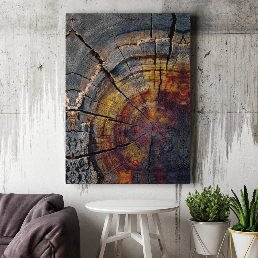 Abstract Tree Ring Wall Art | Colorful Wood Slice Cross-Section Print | Premium 1.25-Inch Gallery Canvas | Modern Living Room Decor Home Gift