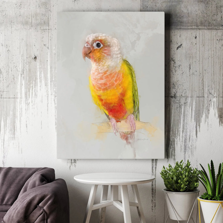 Green Cheek Conure Canvas Wall Art | Watercolor Parrot Portrait | Premium Gallery Wrapped Canvas | Gift for Bird Lover & Modern Home Decor