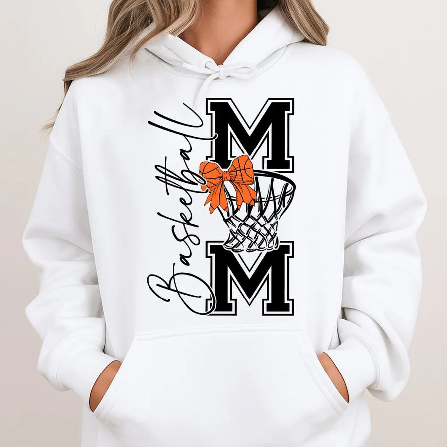 Basketball Mom Hoodie | Bow Basketball Graphic Design | Premium Cotton Blend Fleece | Gift for Basketball Mama & Fan