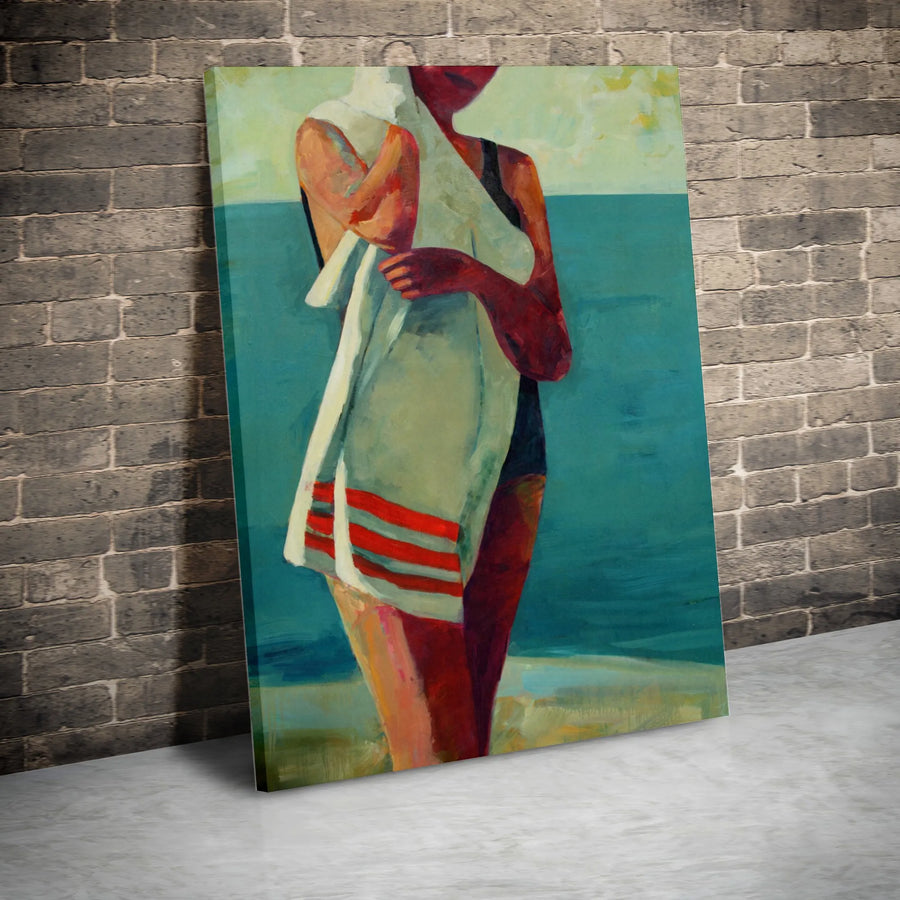Woman on Beach Canvas Print | Abstract Figurative Painting | Premium Gallery Wrapped Canvas | Coastal Wall Art for Home Decor