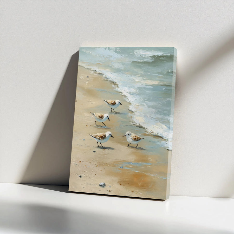 Coastal Sandpiper Canvas Print | Textured Seascape Painting Wall Art | Premium 1.25" Thick Gallery Wrap | Beach House Decor Gift
