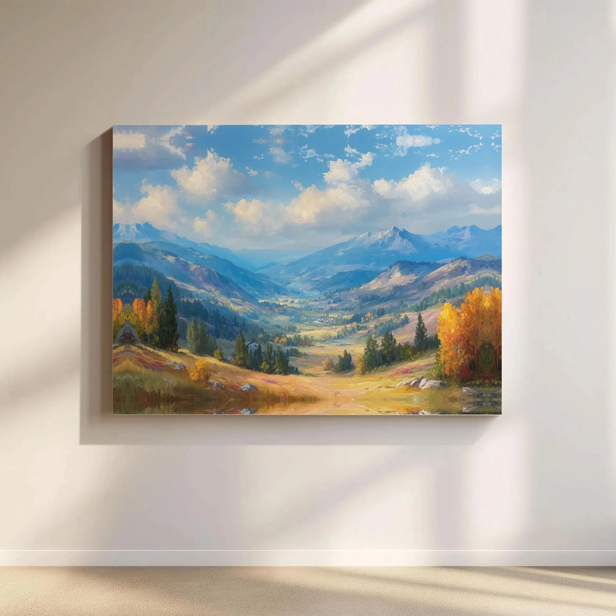 Mountain Valley Canvas Wall Art | Impressionist Autumn Landscape Print | Premium 1.25-Inch Gallery Wrap | Nature Decor for Living Room Gift