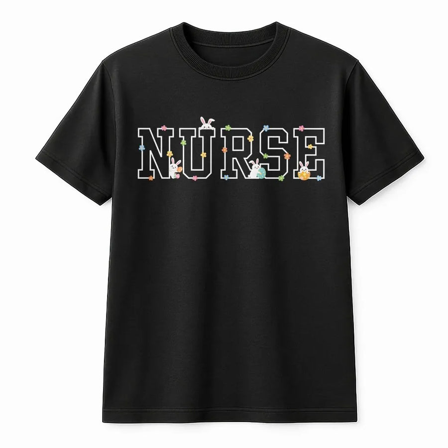 Easter Nurse T-Shirt | Cute Bunny & Egg Graphic Tee | Premium Cotton Shirt | Holiday Work Gift for RN, LPN, NICU Nurse