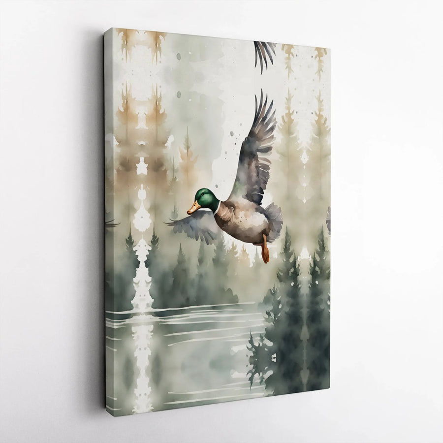 Mallard Duck Canvas Wall Art | Watercolor Forest Lake Landscape | Gallery-Quality 1.25 Inch Profile | Rustic Cabin Home Decor Gift