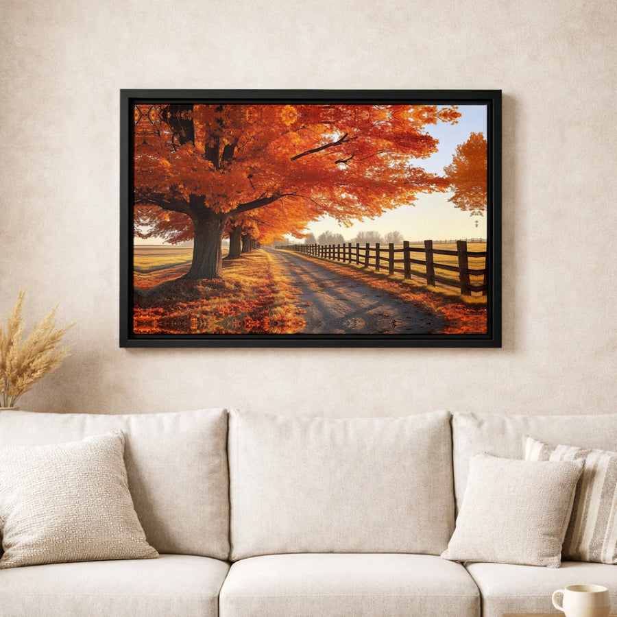 Autumn Country Road Canvas Art | Rustic Fall Trees Landscape | 1.25" Premium Gallery Wrap | Home Office Wall Decor Gift