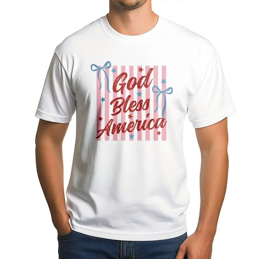Patriotic 4th of July T-Shirt | God Bless America Striped Graphic | Premium Soft Cotton Blend | USA Pride Gift for Women