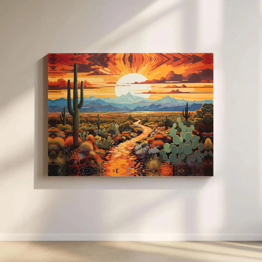 Desert Sunset Canvas Wall Art | Saguaro Cactus Mountain Landscape | 1.25-Inch Gallery Wrap Premium Print | Southwestern Home Decor Gift