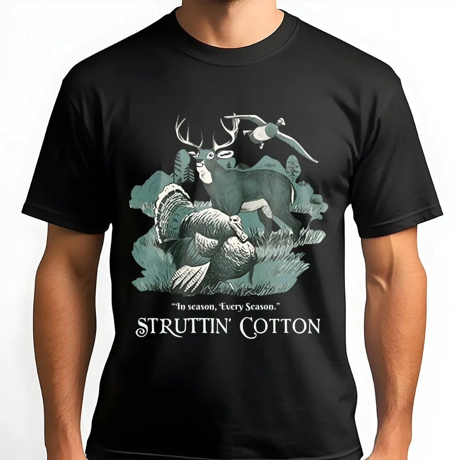 Hunting T-Shirt | Deer Turkey Wildlife Graphic | 100% Soft Cotton Premium Tee | Outdoorsman Gift For Hunter Men And Women