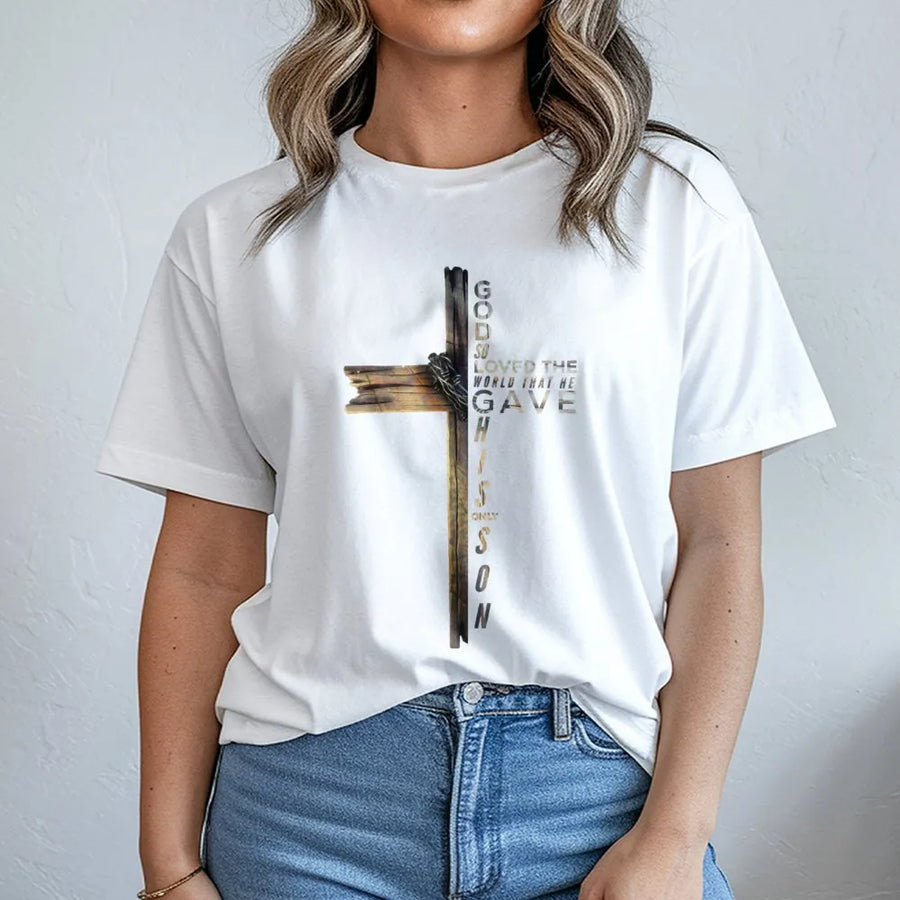 John 3 16 Cross T-Shirt | God So Loved The World Christian Graphic | Premium Cotton Religious Apparel | Faith-Based Gift For Men And Women
