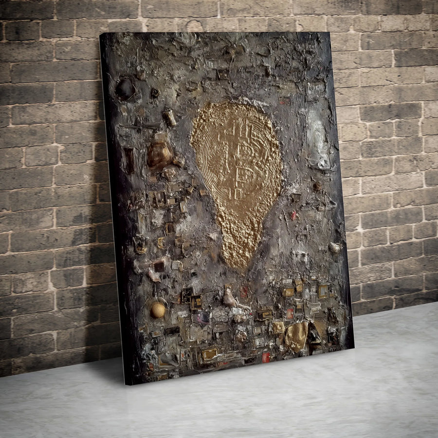 Bitcoin Canvas Wall Art | Industrial Abstract 3D Effect Print | Premium Gallery Quality Canvas | Gift for Crypto Trader & Investor