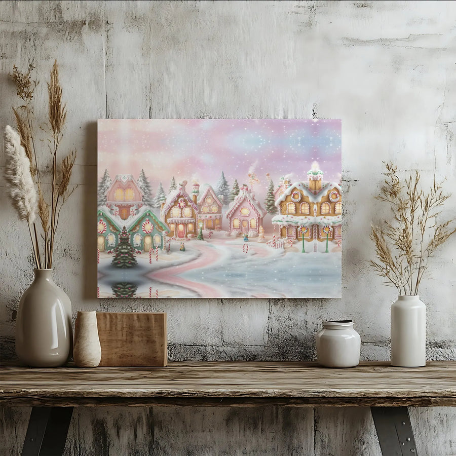 Christmas Gingerbread House Wall Art | Whimsical Winter Candy Village Canvas | Premium Gallery-Wrapped Print | Festive Holiday Home Decor