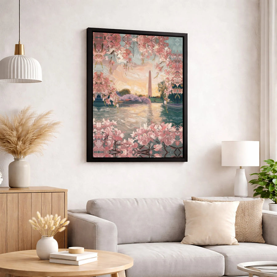 Washington Monument Wall Art | Cherry Blossom Tidal Basin Sunset | Gallery Quality Canvas Print | DC Home Decor Gift