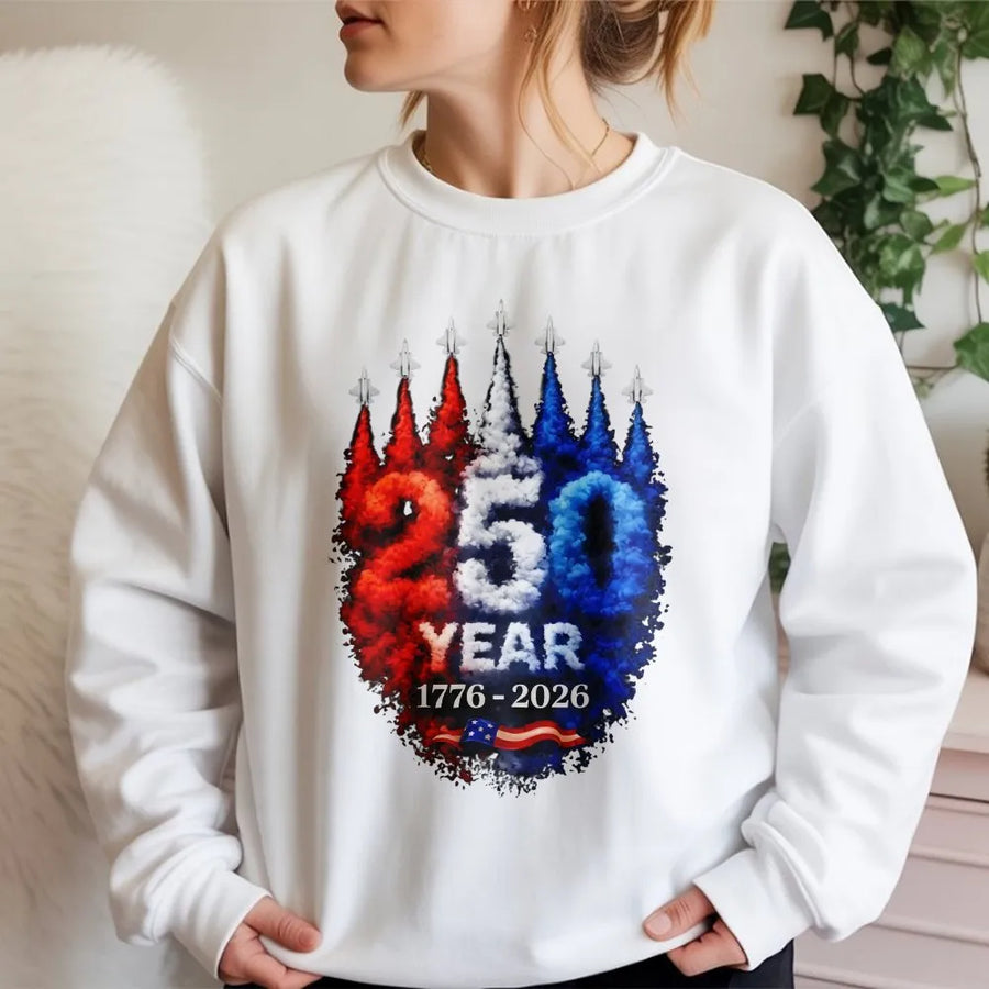 America 250th Anniversary Sweatshirt | 1776-2026 Patriotic Jet Flag Graphic | Premium Cotton Blend | Commemorative Gift for Patriots