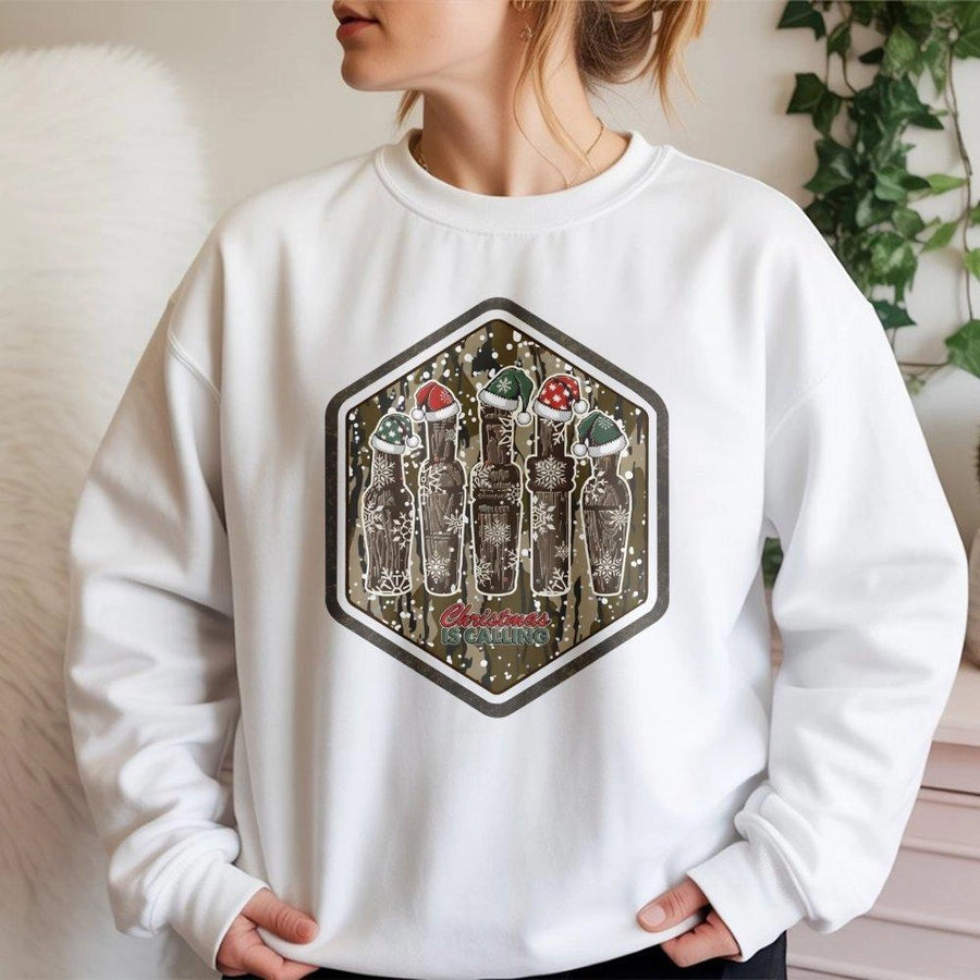 Christmas Camo Duck Call Sweatshirt | Holiday Hunting Graphic Print | Premium Cotton Blend | Gift for Hunter and Outdoorsman