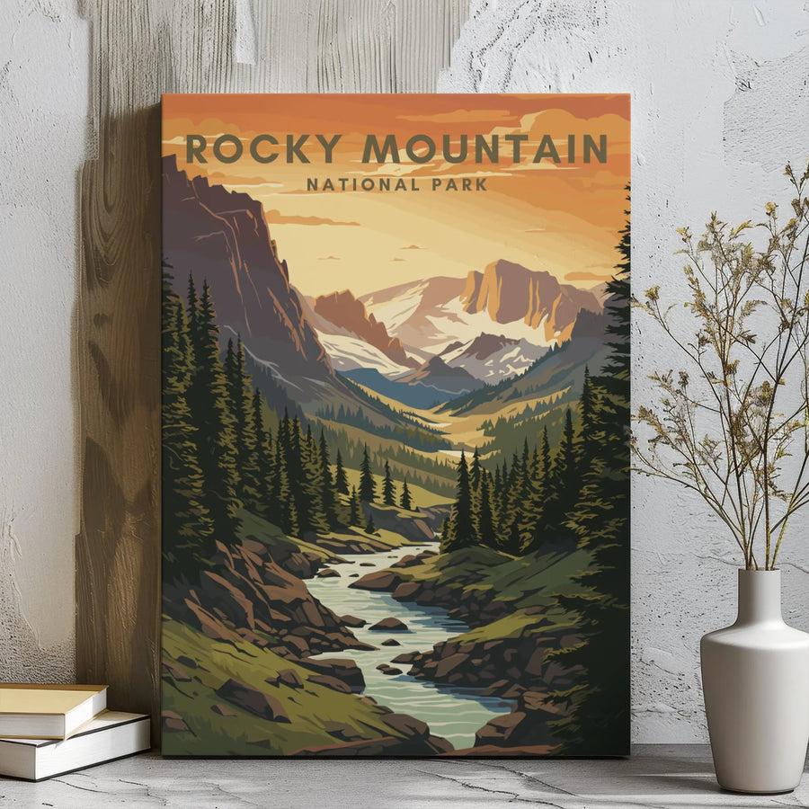 Rocky Mountain National Park Canvas Art | Vintage Landscape Travel Poster | Premium Gallery Wrapped Decor | Nature Lover Cabin Wall Hanging