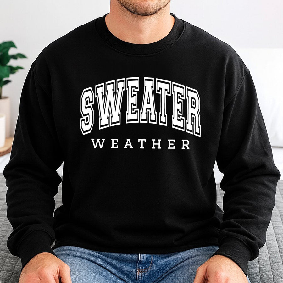 Sweater Weather Sweatshirt | Retro Collegiate Lettering | Premium Cotton Blend | Cozy Fall Apparel Gift for Her and Him