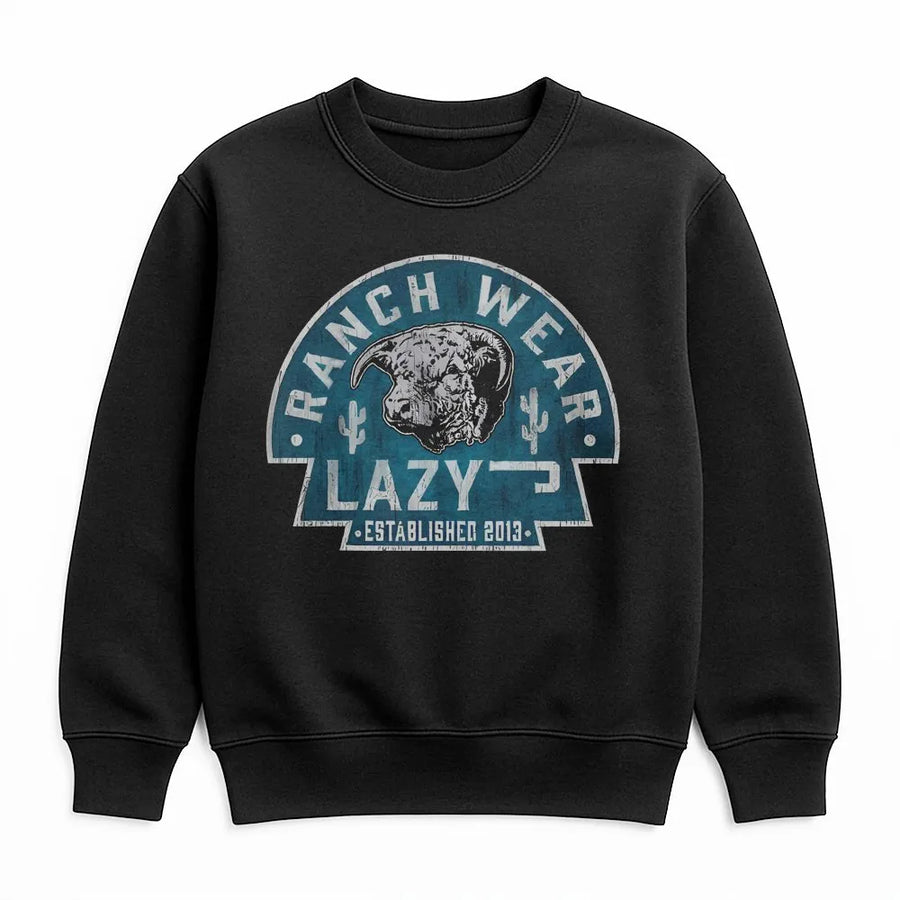 Lazy J Ranch Wear Sweatshirt | Vintage Hereford Bull & Cactus Graphic | 100% Cotton | Western Cowboy Farmer Gift