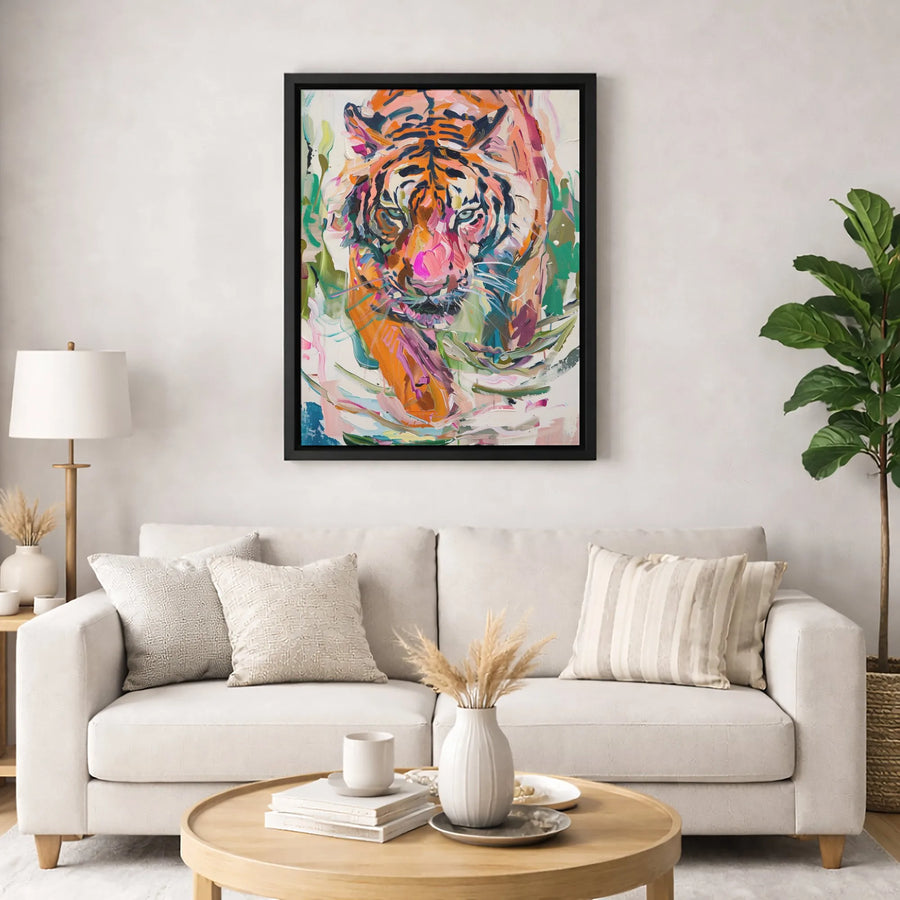Colorful Tiger Canvas Art | Abstract Impasto Oil Painting Style | Premium Gallery Wrap Print | Modern Wildlife Home Decor Gift
