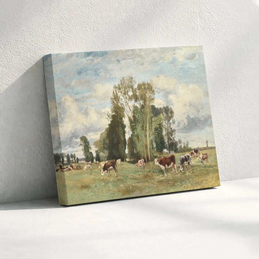 Pastoral Cow Landscape Canvas Print | Vintage Countryside Field Wall Art | 1.25" Gallery Wrapped Premium Canvas | Farmhouse Home Decor Gift