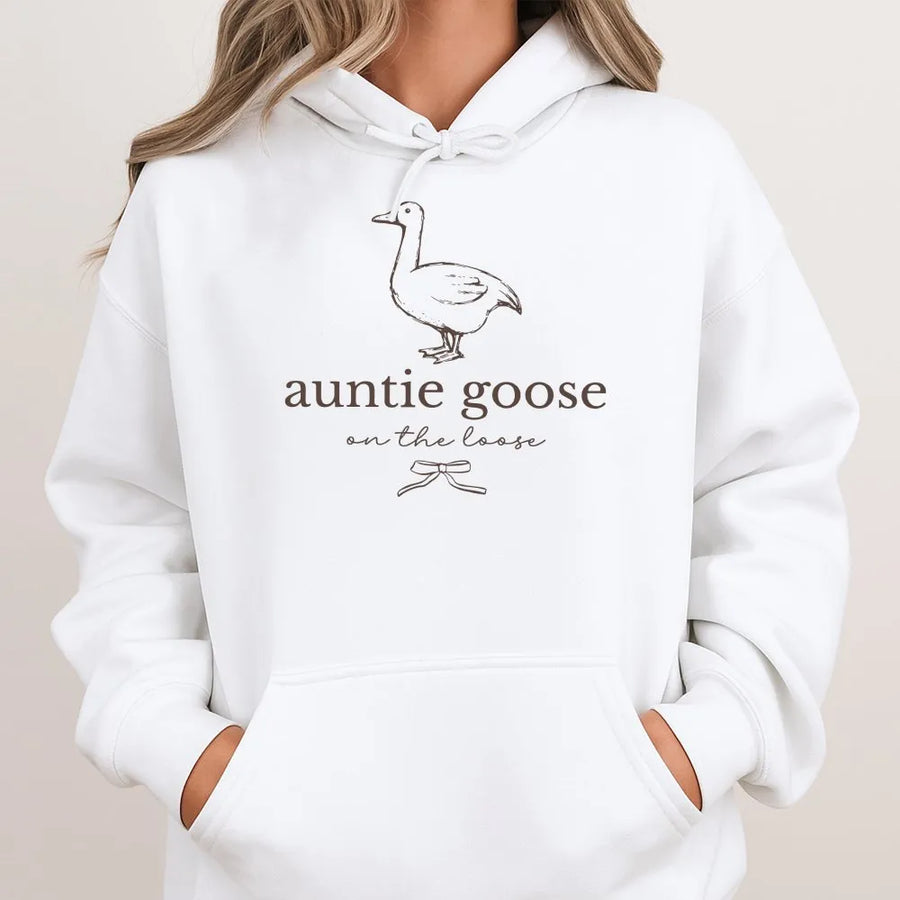 Auntie Goose Hoodie | Coquette Goose On The Loose Graphic Tee | Soft Cotton Shirt | Funny Gift for New Aunt from Niece or Nephew