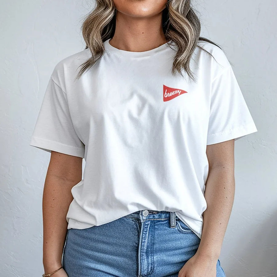 Minimalist Breezy T-Shirt | Small Pennant Logo Sweatshirt | Premium Cotton Blend | Unisex Casual Loungewear Gift