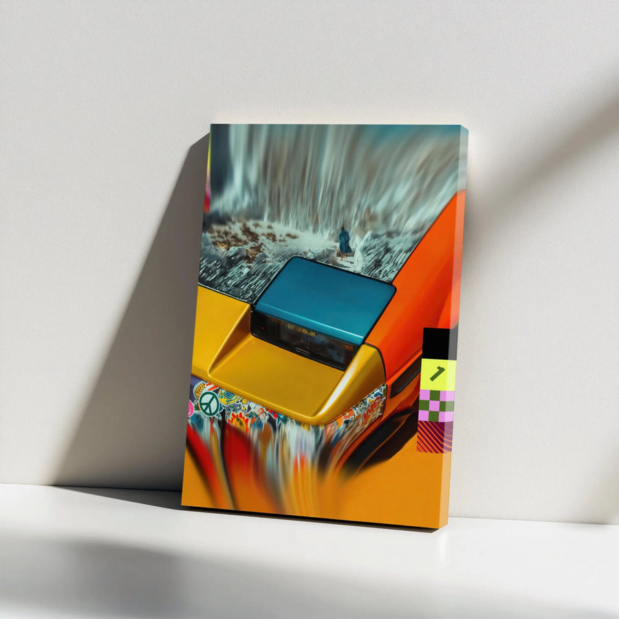 Abstract Car Art Vertical Canvas | JDM Pop Up Headlight Graphic | Premium Thick Gallery Wrap | Car Enthusiast & Man Cave Decor Gift