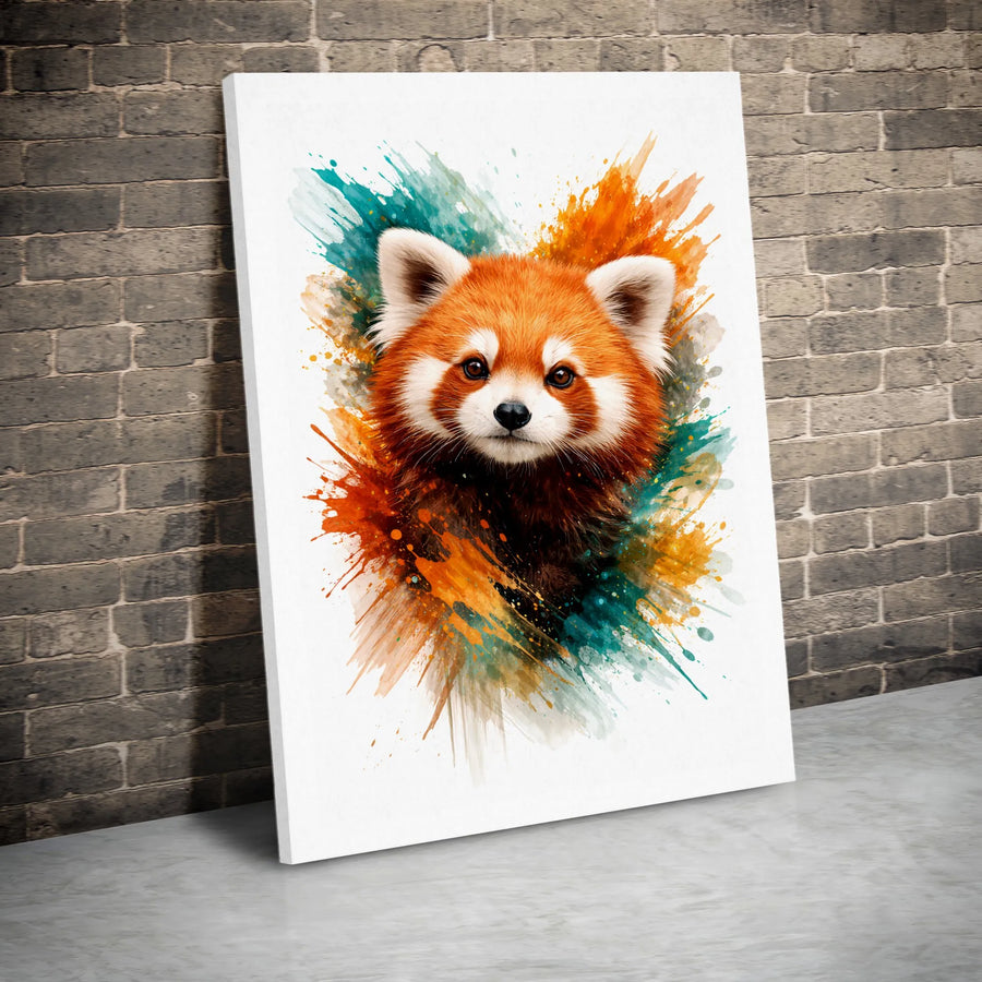 Red Panda Canvas Wall Art | Vibrant Watercolor Animal Portrait | Premium Gallery Wrap Canvas | Modern Nursery Decor Gift for Wildlife Lover