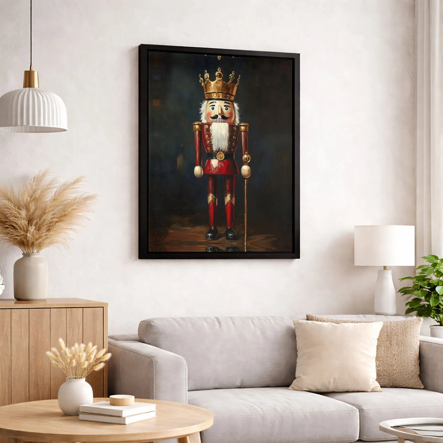 Nutcracker King Canvas Wall Art | Royal Christmas Soldier Portrait | Premium Fade-Resistant Gallery Wrap | Festive Holiday Home Decor Gift