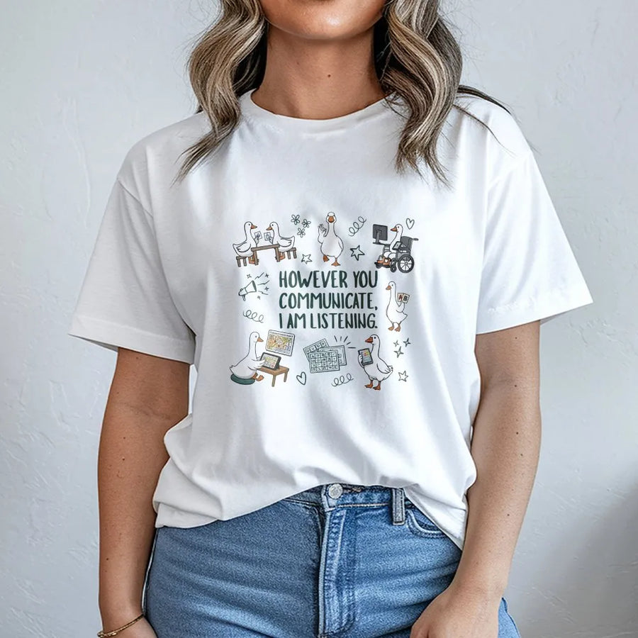 Special Education Teacher T-Shirt | Goose Communication Graphic Print | Premium Cotton Blend | Gift for SLP Therapist & Inclusion Advocate