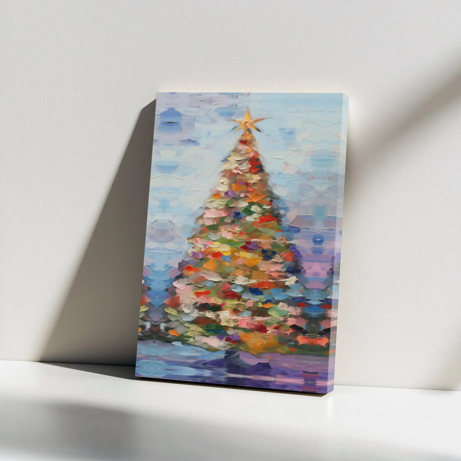 Abstract Christmas Tree Canvas | Impasto Oil Painting Style | Premium Gallery Wrap | Festive Holiday Wall Art Gift