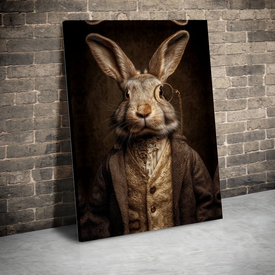 Gentleman Rabbit Canvas Wall Art | Victorian Animal Portrait with Monocle | Premium Fade-Resistant Print | Dark Academia Office Decor Gift