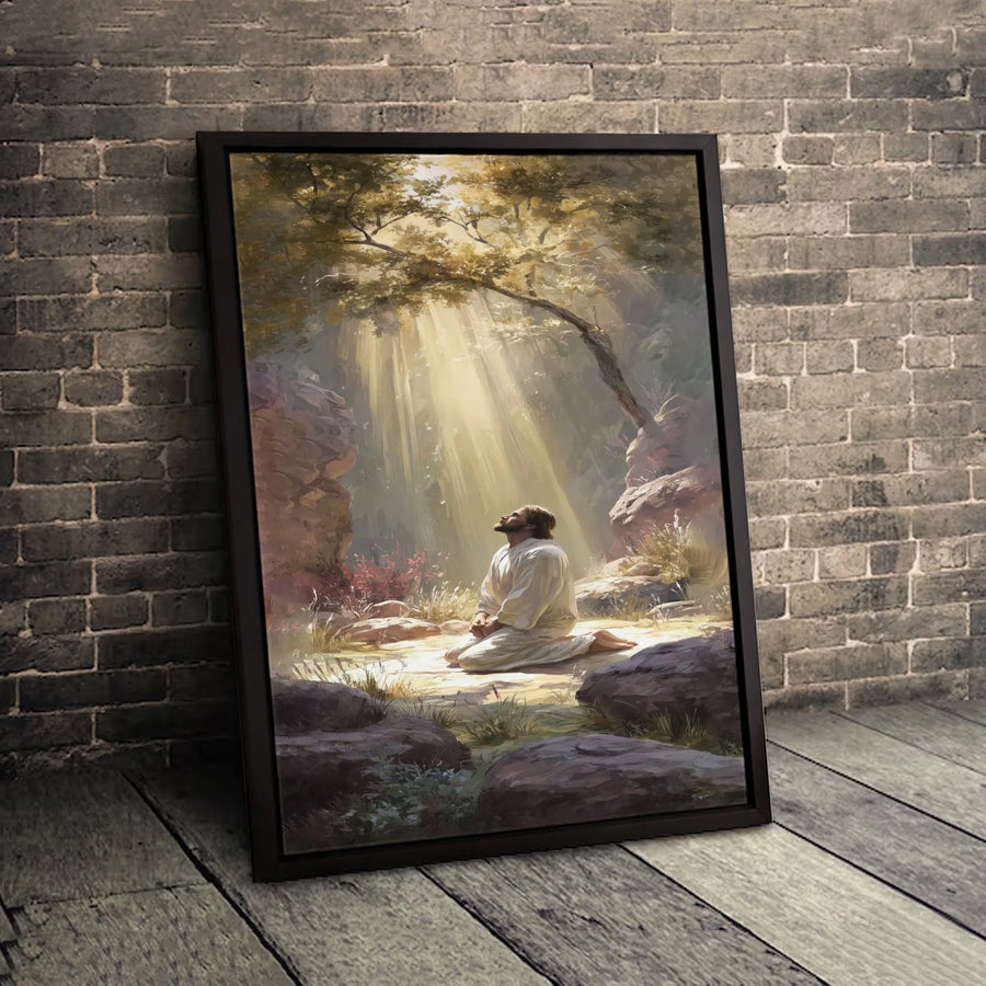 Jesus Praying in Gethsemane Canvas Art | Heavenly Light Christian Wall Decor | Gallery Quality Premium Print | Inspirational Religious Gift for Home