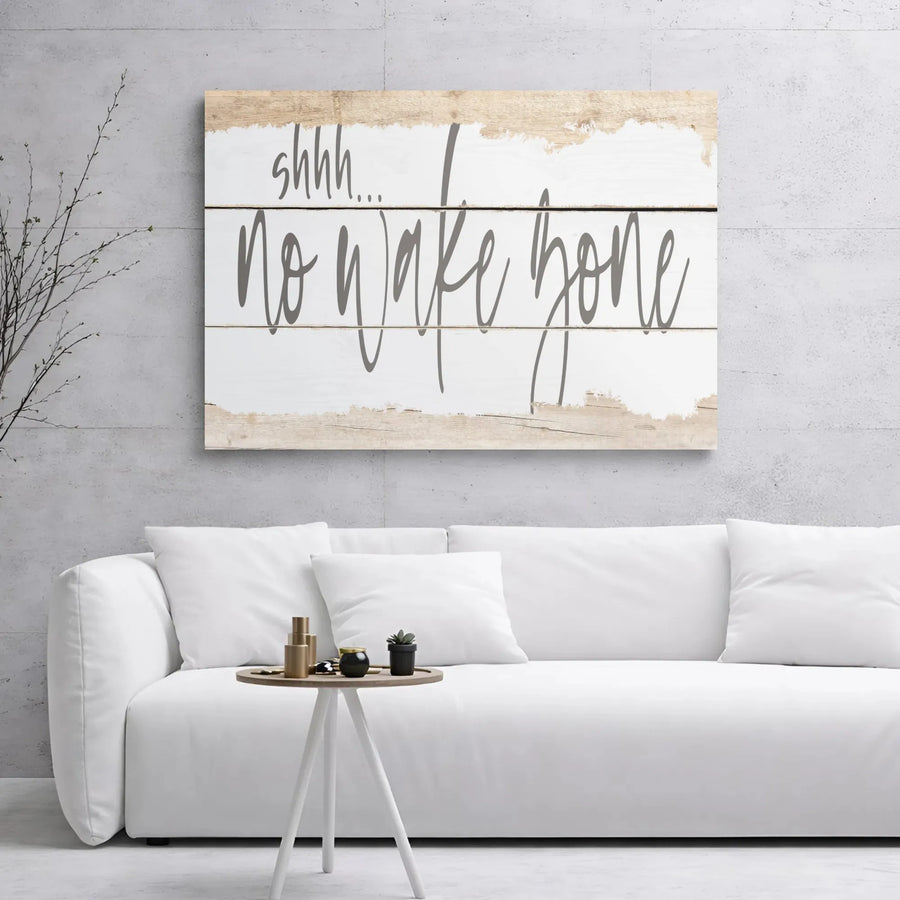 Shhh No Wake Zone Canvas Wall Art | Rustic Farmhouse Typography Print | Premium Gallery Wrap Decor | Gift for Lake House or Boat Lover