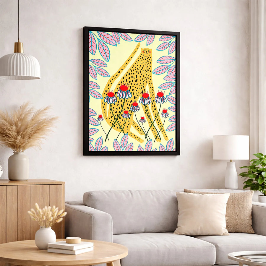 Cheetah Canvas Wall Art | Colorful Floral Jungle Print | Premium 1.25 Inch Gallery Wrap | Modern Safari Home Decor Gift for Animal Lovers