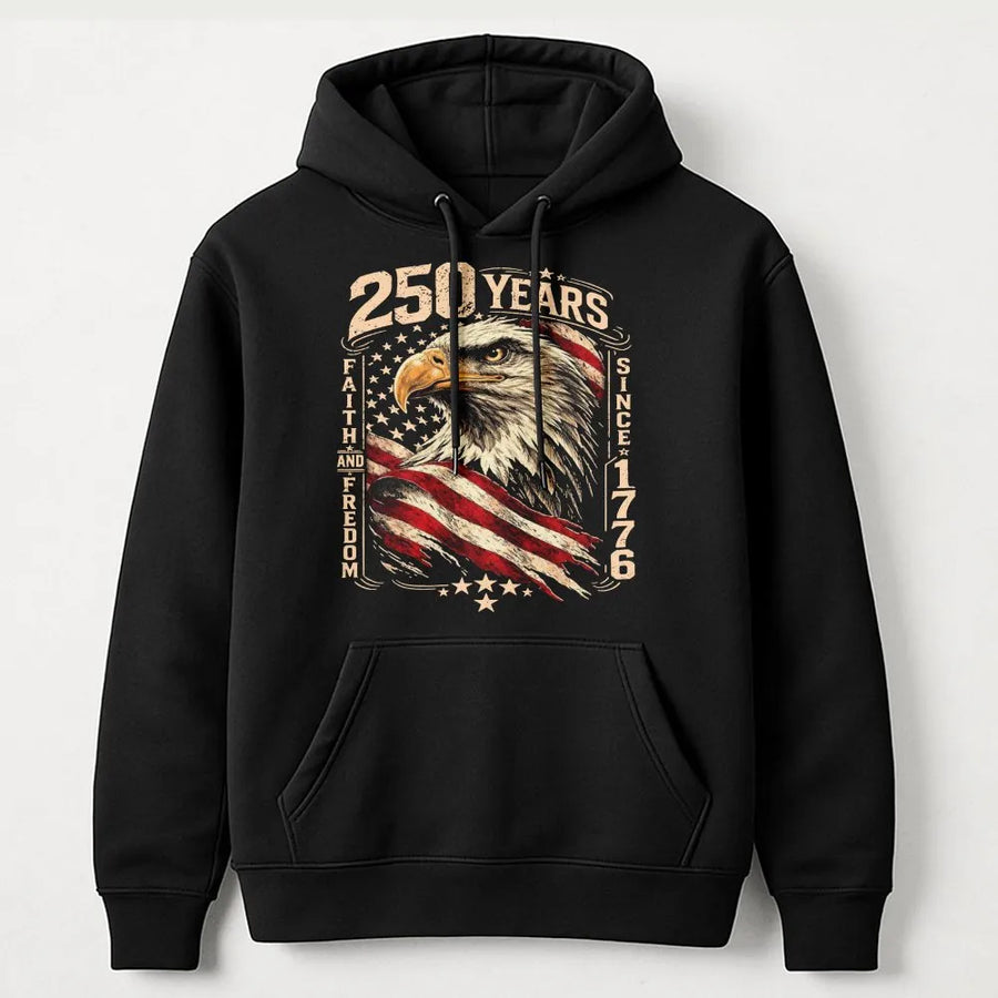 250 Years of Freedom Hoodie | Vintage Eagle & American Flag Graphic | Premium Cotton Blend | Unisex USA Patriot Gift for 2026