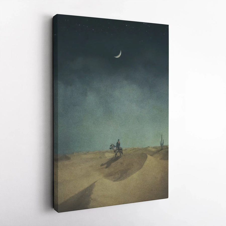 Lone Cowboy Wall Art | Desert Horse Landscape Canvas | Premium Fade-Resistant Print | Western Home Decor Gift