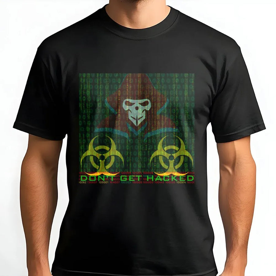 Hacker T-Shirt | Cybersecurity Glitch Skull Design | Premium Cotton-Poly Blend | Gift for Programmers and Coders